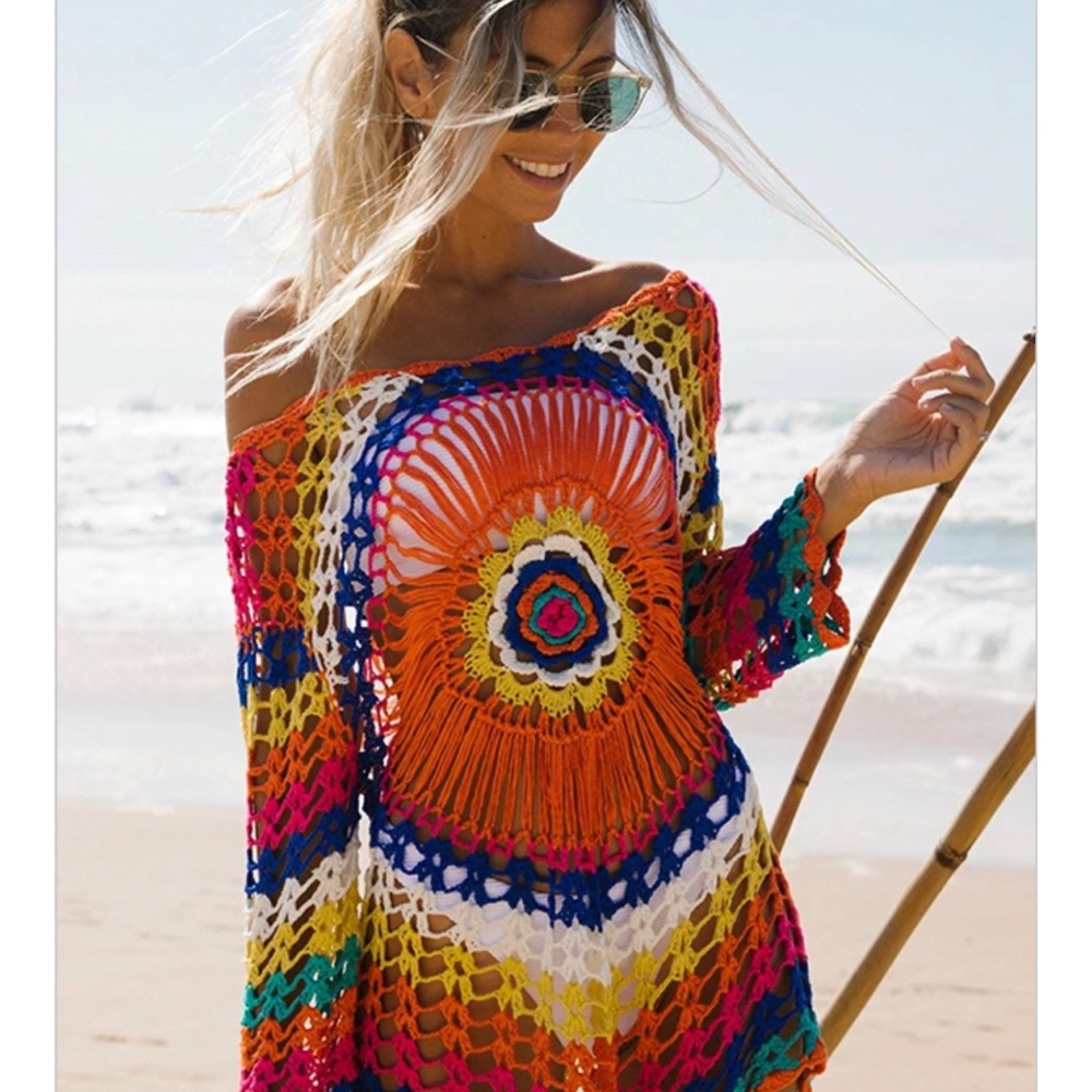 Crochet multicolor swim cover up